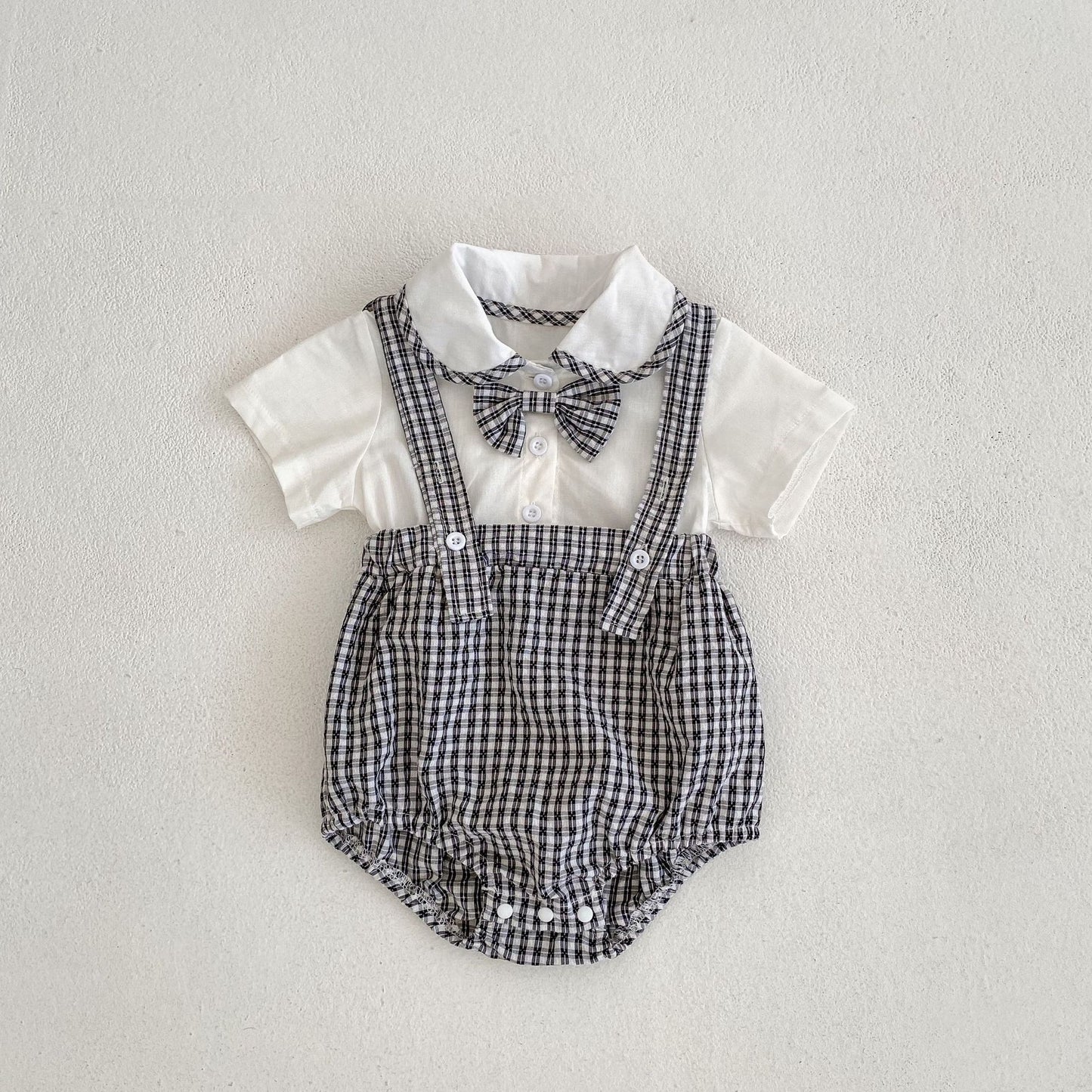 Bodys Sommer Baby und Kinder einteilige Kleidung Puppen hals kurz ärmel ige karierte elastische Bund Dreieck einteiligen Stram pler