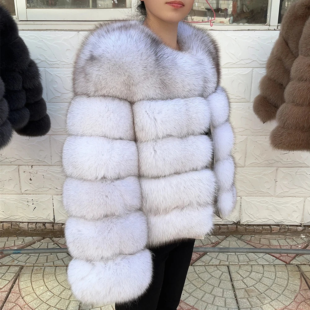 QUEENTINA Fuchspelzmantel Echt Winter Damen Neue Mode Flauschig 2025 Leder und Haut Weiße Kleidung Natürlich Neu in Mäntel und Jacken