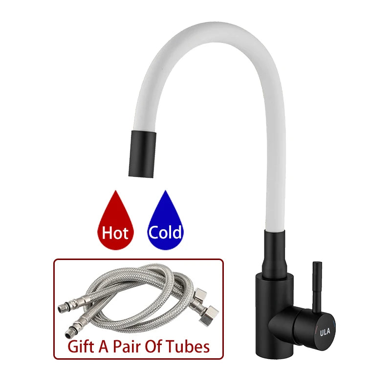 ULA Gold Kitchen Faucet Stainless Steel Flexible Spout Kitchen Sink Faucet Hot Cold Water Sink Mixer Tap 360 Degree Rotate Crane