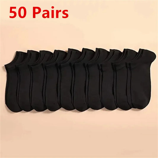 50/100 Pairs Solid Color Breathable Sock Women Men Boat Socks Invisible Low Cut Non-slip Summer No-show Ankle Socks Wholesale.