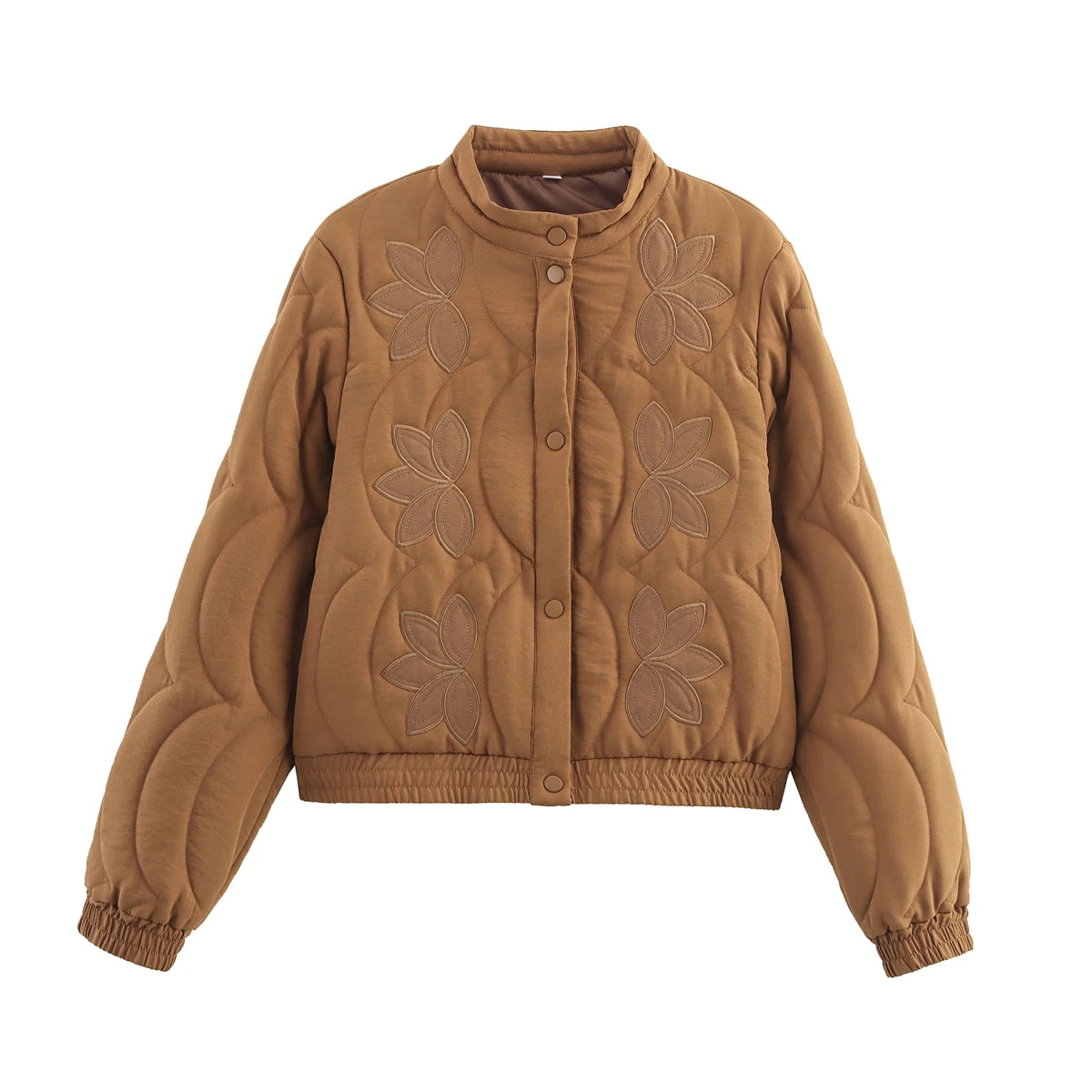TRAFZA 2025 Herbst Frauen Stepp Crop Mantel Floral Stickerei Einreiher Langarm Jacke Winter Warme Vintage Oberbekleidung