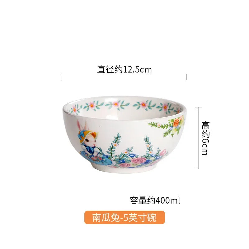 Creative Pumpkin Rabbit Pattern Tableware Garden Style Ceramic Plate Home Cute Dinner Plate Salad Bowl Kitchen Accessories