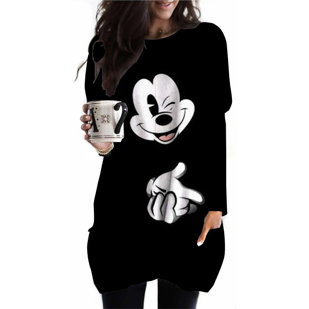 Frauen Frühling und Herbst Neue S-3XL Große T-shirt Einfarbig Lange Hülse Lose Disney der Mickey Maus Casual Harajuku Taille t-sh
