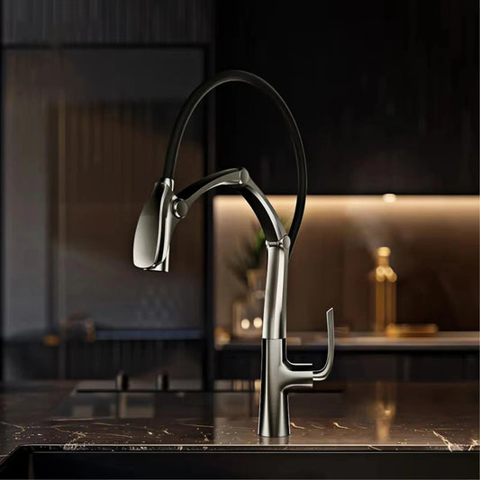 AITANA Gun Grey Luxury Brass LED Display Kitchen Faucet,Touchless Sensor,Pull-Out 3-Function Spray Water-Saving SinK Mixer