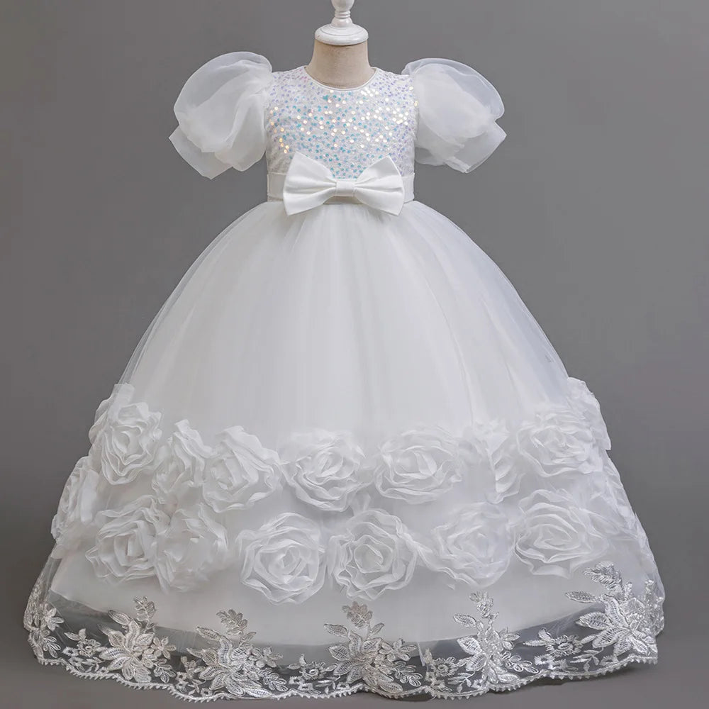 4-12 Jahre altes Blumenjungen-Hochzeitskleid, Abendkleid, Pailletten, langes Halloween-Mädchenkleid, Weihnachtsaufführung, Gastgeber-Redenen