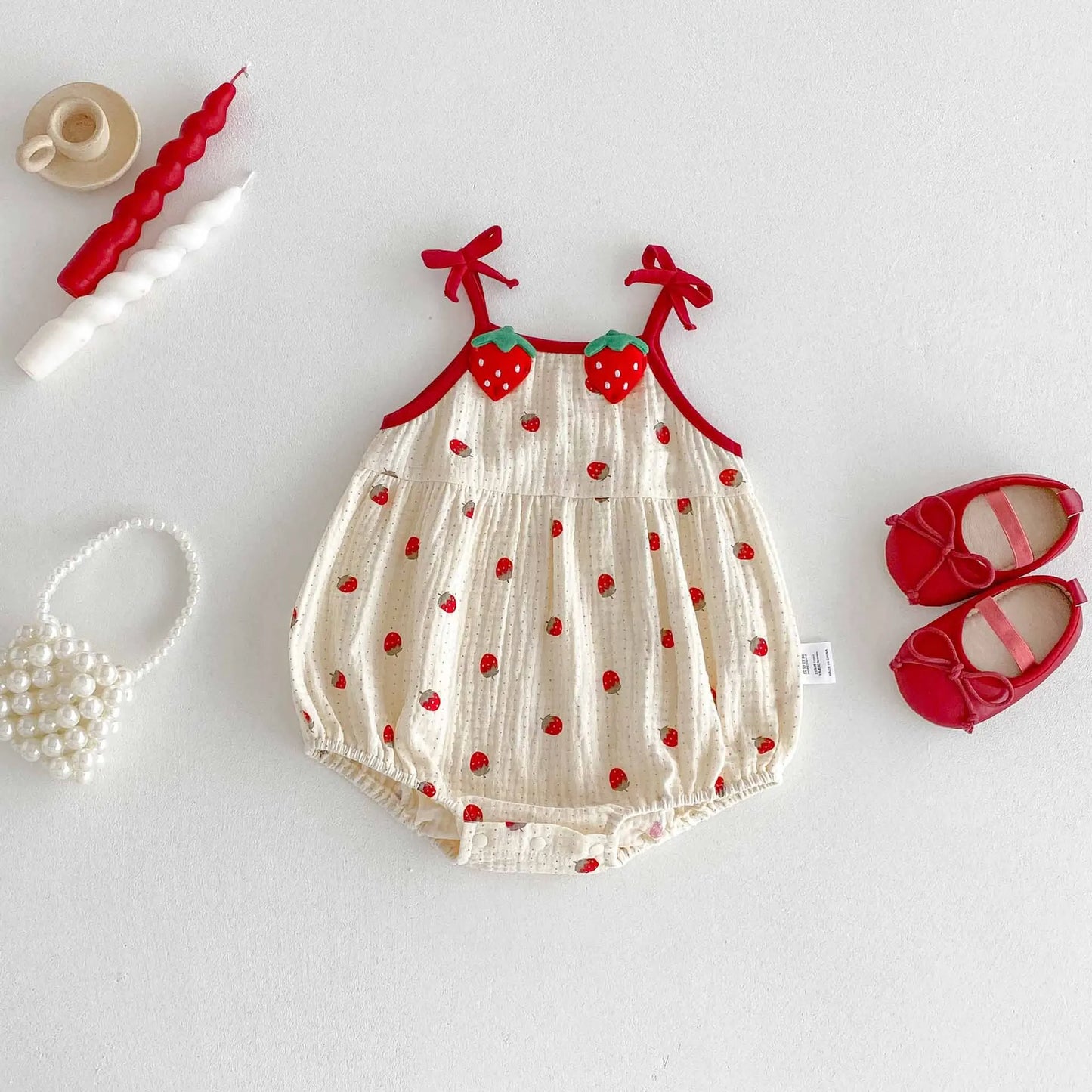 0-2Y Sommer Baby Mädchen Kleidung Erdbeere Druck Infant Mädchen Bodysuit Kleinkind Leibchen Ein Stück