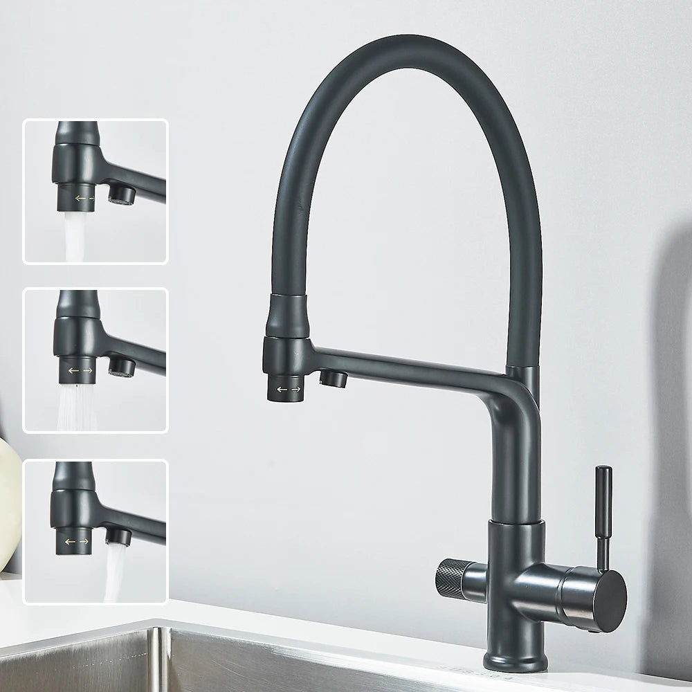 Kitchen Faucet Filtered Water Dual Spout Purification Feature Kitchen Tap 360 Rotation Water Crane For Kitchen