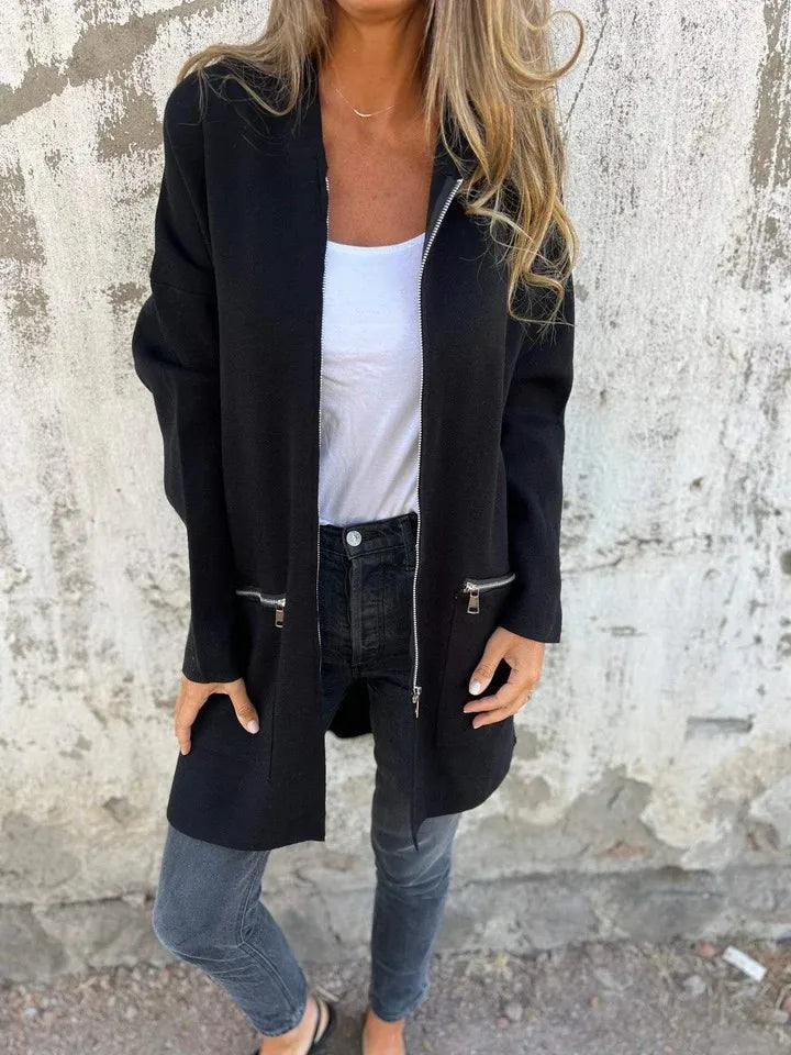 Herbst Winter Casual Zipper Mit Kapuze Jacke Frauen Langarm Strickjacke Mantel frauen Windjacke Beiläufige Gerade Jacken Rote Mäntel