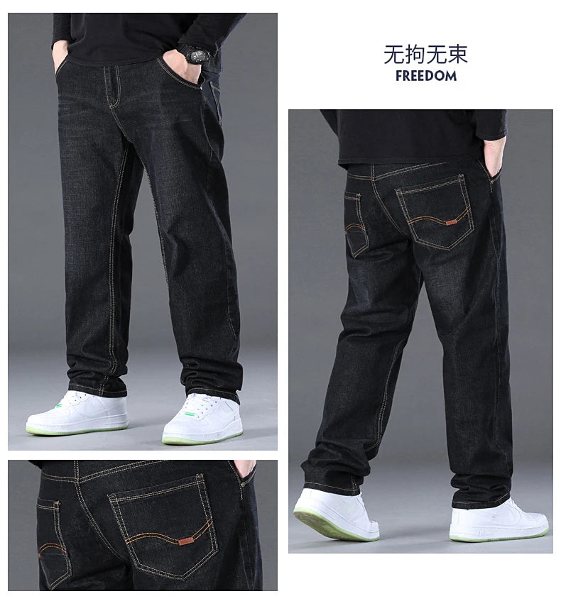 Herren-Jeanshose, große Größe 50, hochelastischer Denim-Stoff, große Hose für 45–150 kg, Jeans, Hombre, weites Bein, Pantalon Homme