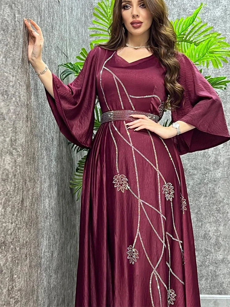 Türkei Muslimischen Kleid Frauen Abaya Diamant Spitze-up Party Kleider Marokkanischen Kaftan Ensemble Femme Musulmane Hijab Vestidos