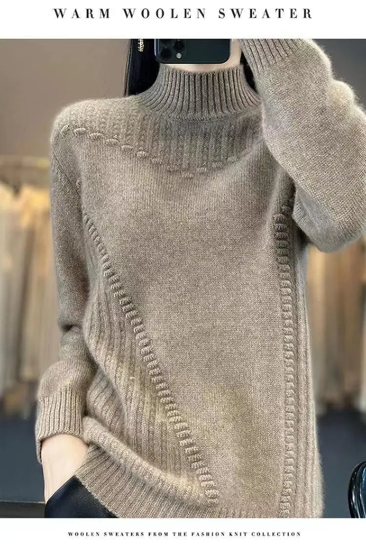 2024 herbst Neue Lose frauen Halb-rollkragen Verdickt Einfarbig Einfache Häkeln Beiläufige Gestrickte Pullover Pullover Top