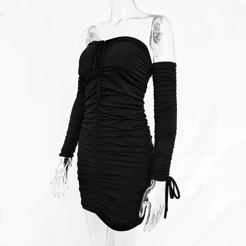 Arctic Cat Frauen Herbst Winter Verband Kleid Frauen 2022 Sexy Off Schulter Lange Hülse Dünne Elastische Bodycon Party Kleider Vestidos
