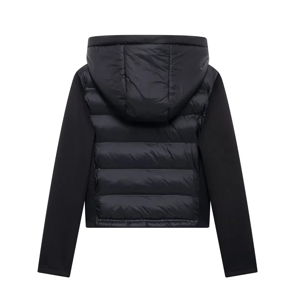 ZBZA Damenmode mit Kapuze, Neopren-Effekt, gespleißter, wattierter Jacke, hoher Kragen, lange Ärmel, verstellbare Kapuze, lässig, schmale Passform, warmer Mantel, Herbst/Winter, neue schicke Damen-Oberbekleidung