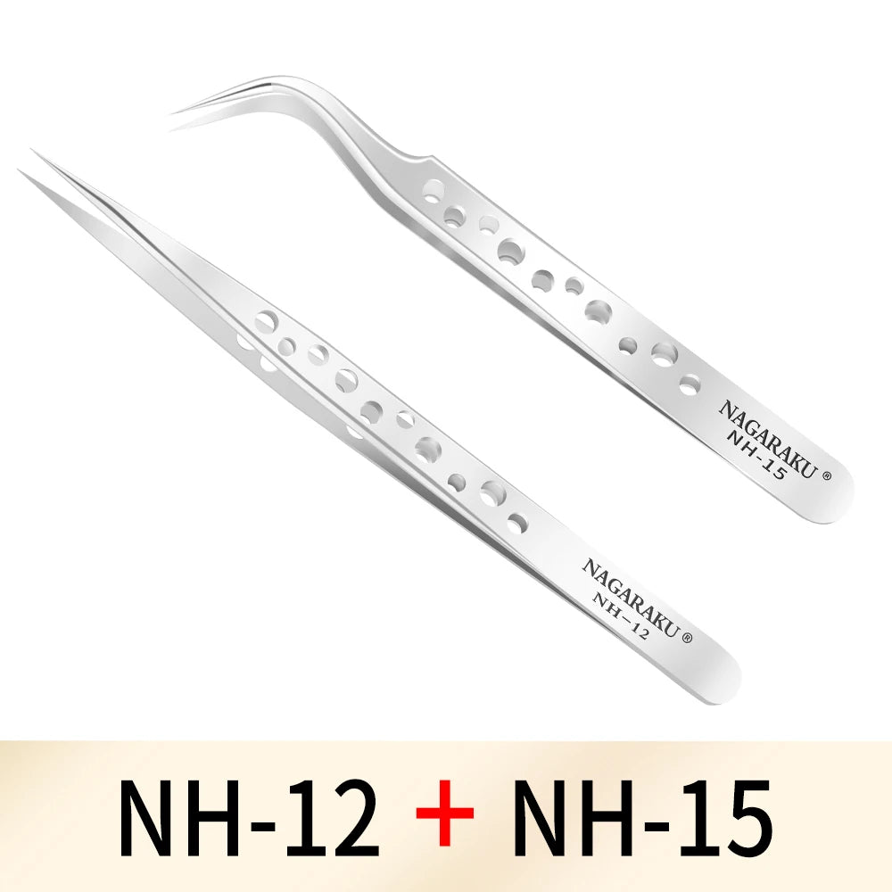 NAGARAKU Makeup Eyelashes 2pcs set N-01 N-02 Eyelashes Tweezers NH-12 NH-15 Accurate Lashes ST-12 ST-15 Pincet Stainless.