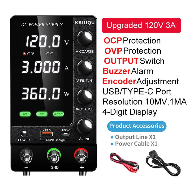 KUAIQU Upgrade Variable Adjustable Switching DC Power Supply 30V 10A Bench Power Supply 60V 5A,OCP OVP OUTPUT Switch, SPS-C3010S