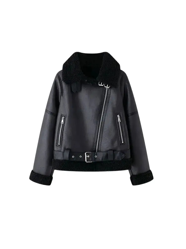 TRZA-Damen-Jacke aus dickem, warmem Wildleder mit Gürtel, langärmlige Mäntel, Kunstscheren, weibliche Oberbekleidung, schicke Oberteile, Wintermode