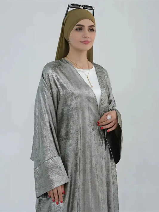 Ramadan Eid Shiny Satin Open Kimono Abaya Damen Dubai Luxury Muslim Kebaya Abayas For Women Kaftan Dress Islamic Clothing Femme.