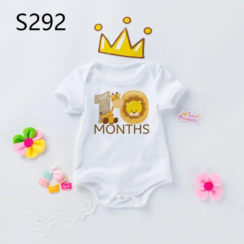 Monatlicher Meilenstein-Baby-Body, niedliches Tier, 1–12 Monate, Einteiler, Babyparty, Geschenk, Monatsbilder, monatliche Overall-Kleidung