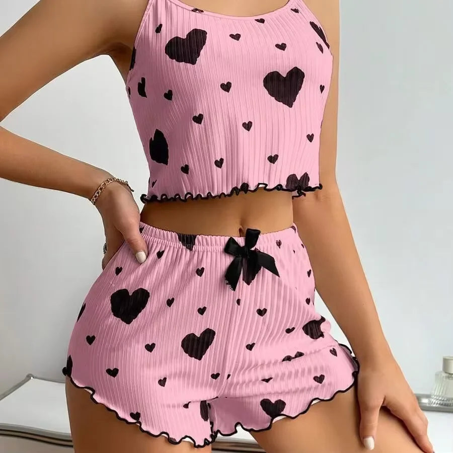 1 Satz Sommer-Damen-Pyjamas, zweiteilig, sexy, lässig, Leibchen, Unterhemd, Shorts, Homewear-Anzug