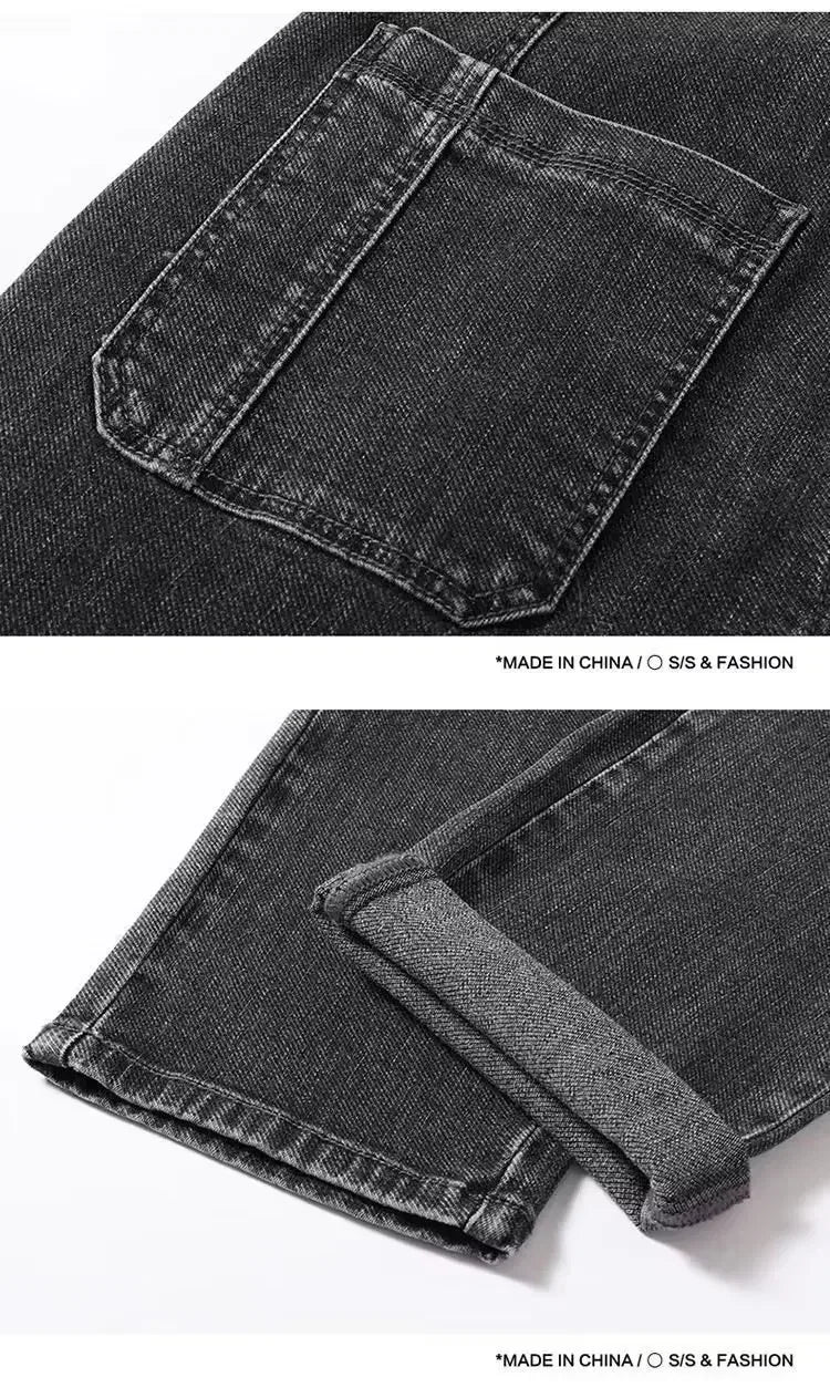 Elastische Herrenjeans, lässig, lockere Passform, mehrere Taschen, sechs Taschen, vielseitig, stilvoll, trendig, lockere Hose, männliches Modell