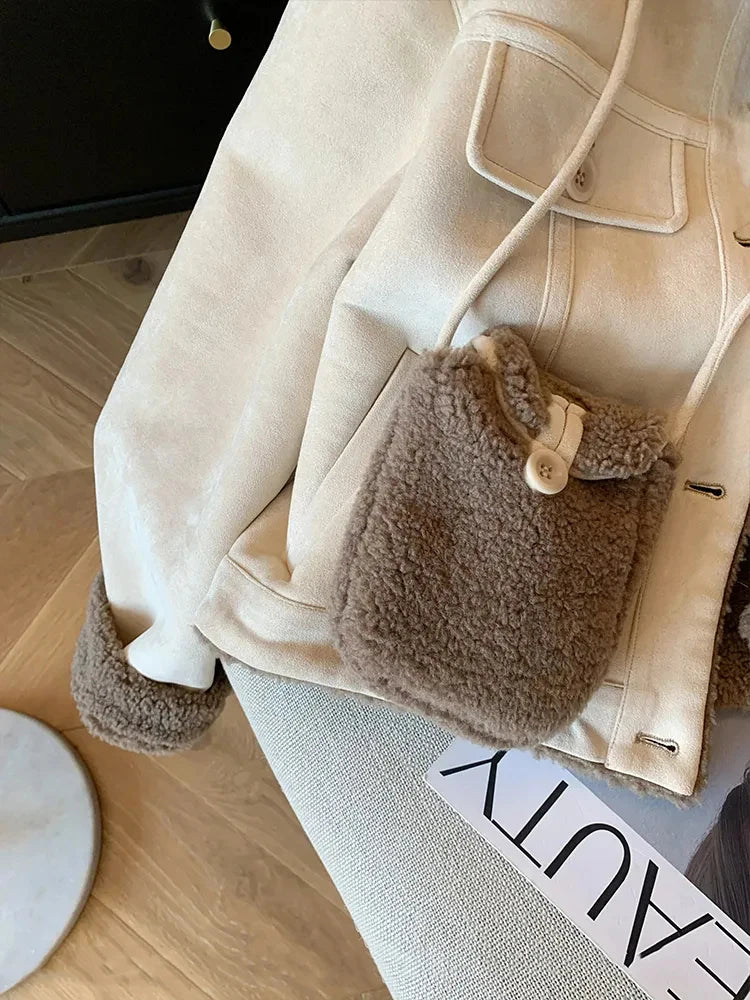 Wildleder Samt Lamm Jacke Frauen Herbst Winter Dicke Warme Turndown Kragen Mantel Y2K Lose Streetwear Alle Spiel Langarm Outwear