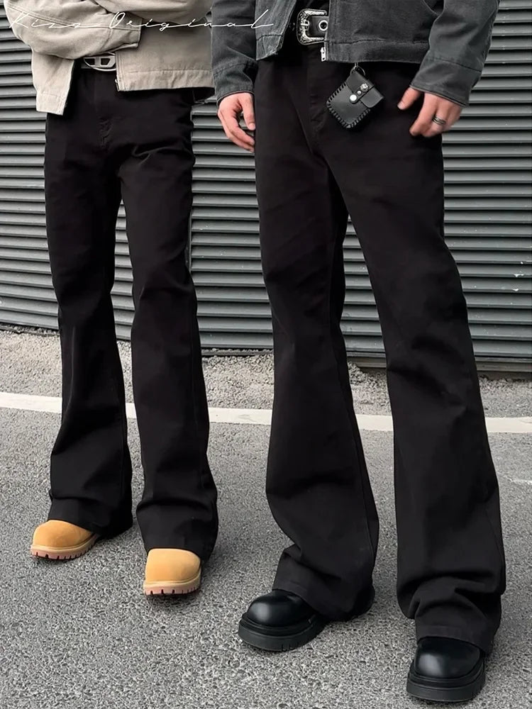 New Trendy Vintage Blackbell-bottom Men's Pants Extended Length High-fit Cleanfit Soft Jeans Casual Scene Male Style.