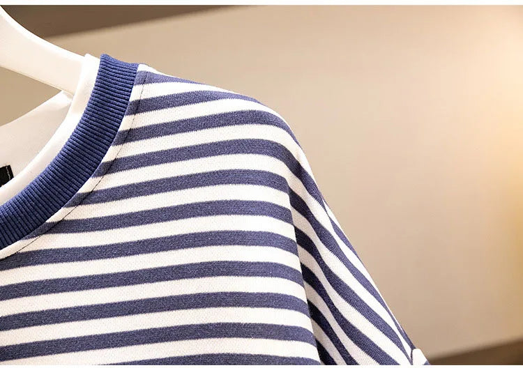 150Kg Plus Größe frauen Fehlschlag 157 Frühling Herbst Neue Lose Gefälschte Zwei-Stück Lange Ärmeln Gestreiften sweatshirt 5XL 6XL 7XL 8XL 9XL