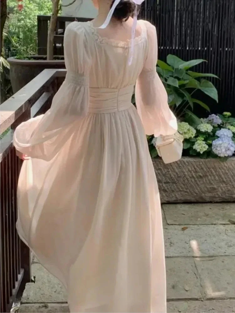 2024 Französisch elegante Prinzessin Abend party Midi Kleider für Frauen A-Linie schlanke Bandage Langarm Vestidos koreanische Frühlings kleidung