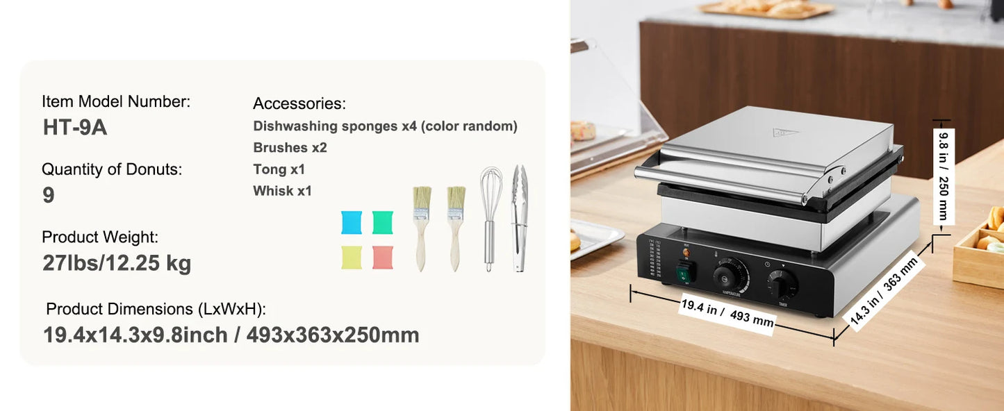 SucceBuy Electric Donut Maker Commercial Doughnut Machine with Non-stick Surface Double-Sided Heating Waffle Doughnut Machine.