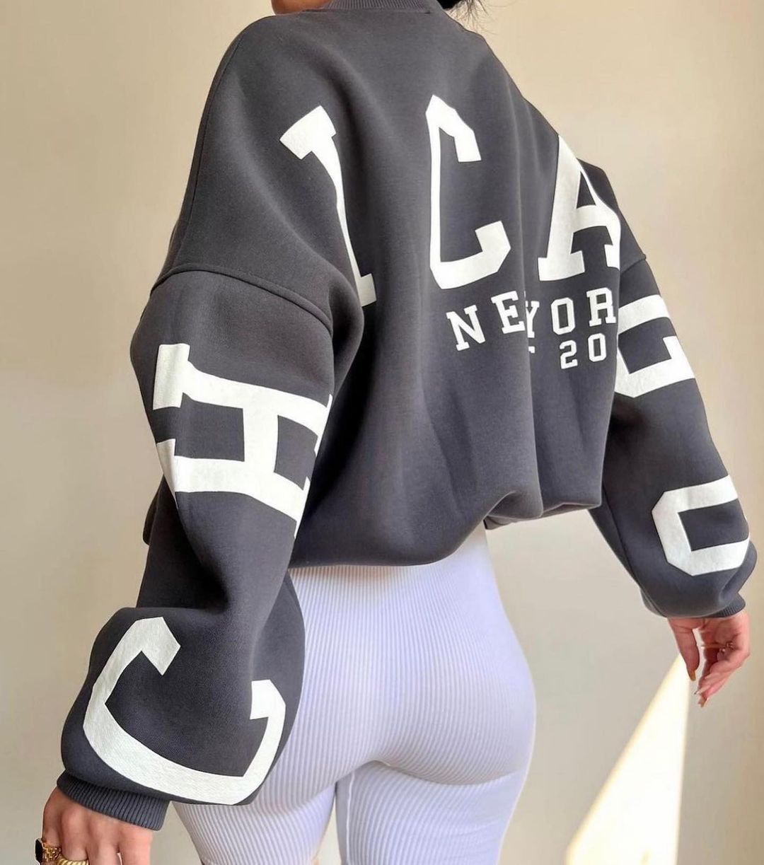Combhasaki Damen Y2K Grunge Lose Pullover Sweatshirts Brief Drucken Lässige Verdickte Langarm Tops Herbst Hoodie Streetwear
