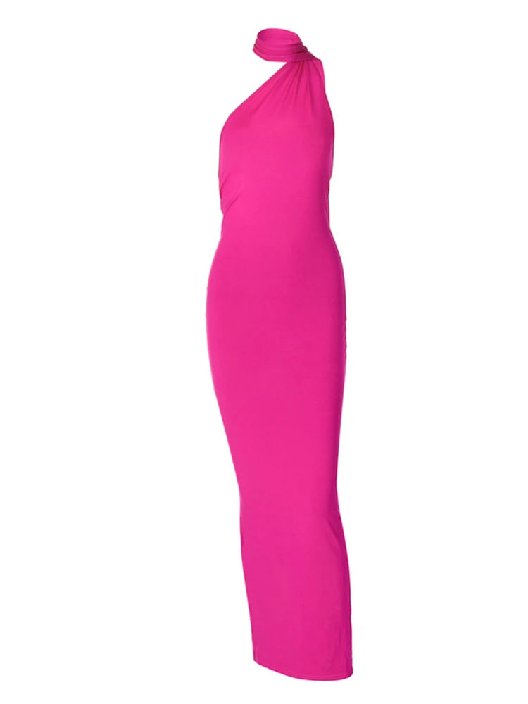 Neon Y2K Kleidung eine Schulter ärmellose rücken freie geraffte figur betonte Maxi kleider für Frauen Club Geburtstags feier Abend Abschluss ball
