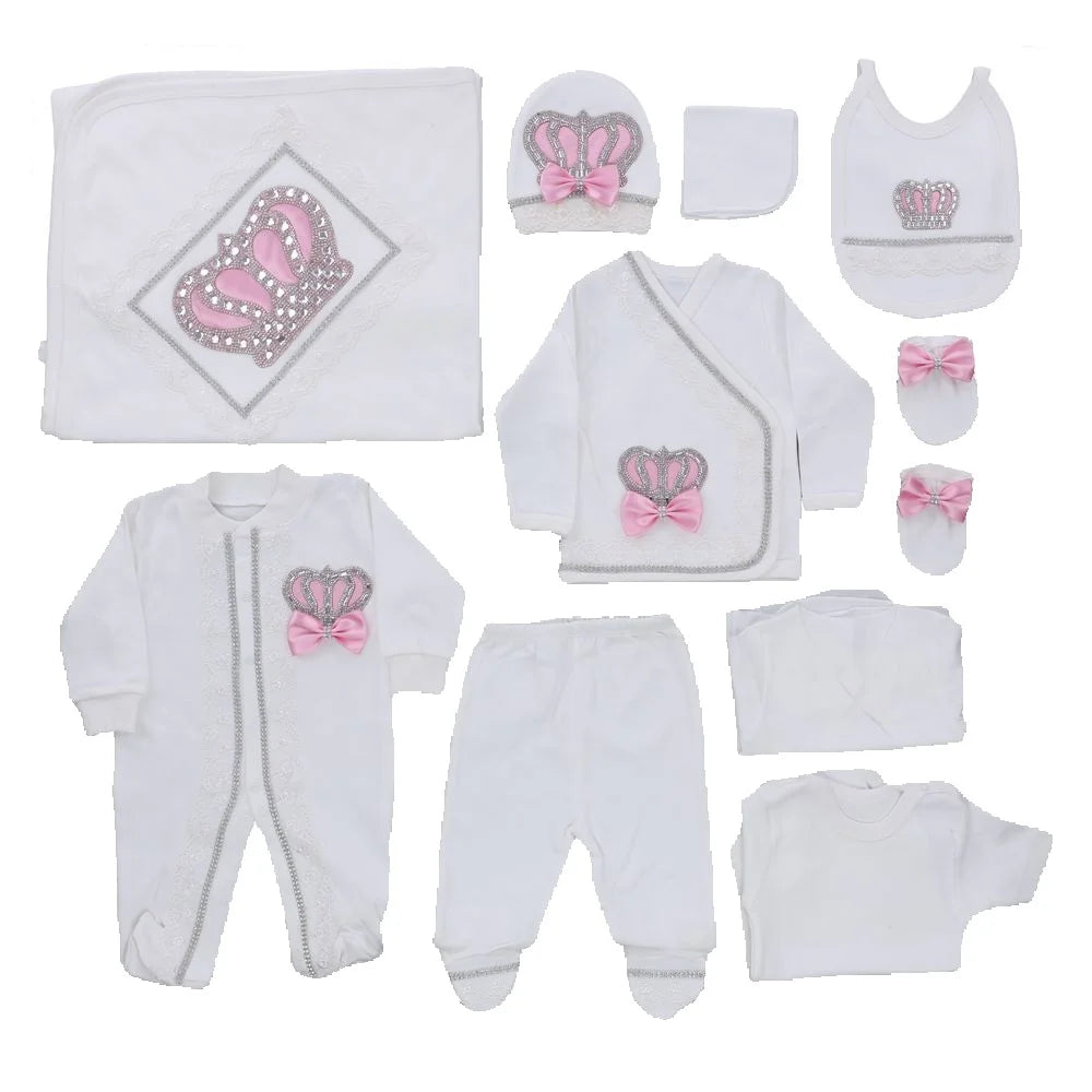 10-teiliges blaues 100 % Baumwollgewebe, gestrickt, Großhandel, individuell gestaltet, Neugeborene, neues Design, Winterkleidung, Kleidung, Luxus-Baby-Strampler-Set