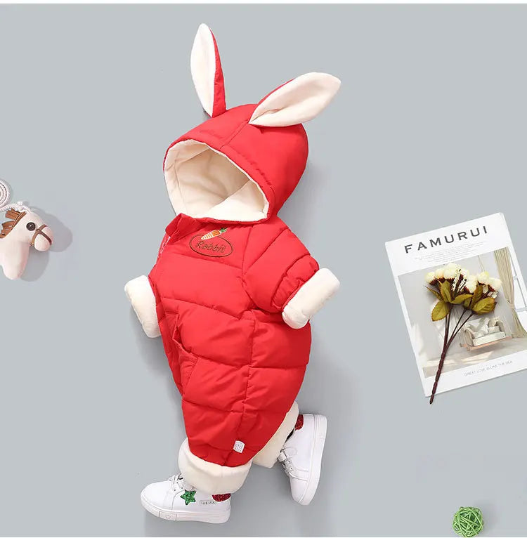 Winter Neue Baby Strampler Jungen Mädchen Patchwork Dicke Plus Samt Overalls Winddicht Mit Kapuze Overalls Schneeanzug Ein Stück Body