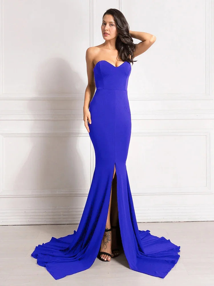 Sexy trägerloses langes schwarzes Maxikleid mit Vorderschlitz, nackte Schulter, rot, Damen-Abend-Sommer-Nachtkleid, Party, Umstandskleider
