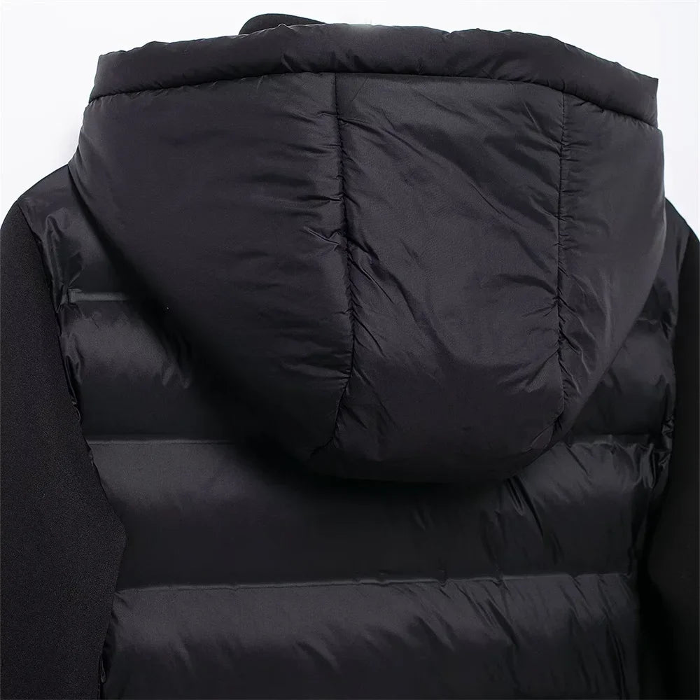 ZBZA Damenmode mit Kapuze, Neopren-Effekt, gespleißter, wattierter Jacke, hoher Kragen, lange Ärmel, verstellbare Kapuze, lässig, schmale Passform, warmer Mantel, Herbst/Winter, neue schicke Damen-Oberbekleidung