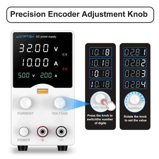 Wanptek Laboratory Power Supply 30V 5A 30V 10A 60V 5A 120V 3A Encoder Adjustment with USB Fast Charging Lab DC Power Supply.