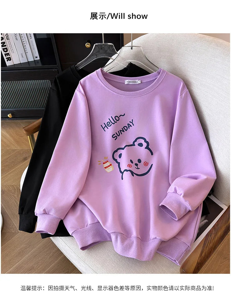 170 kg Plus Größe Damen Büste 170 Frühling Herbst Lose Langarm Cartoon Print Pullover Sweatshirts 4XL 5XL 6XL 7XL 8XL 9XL