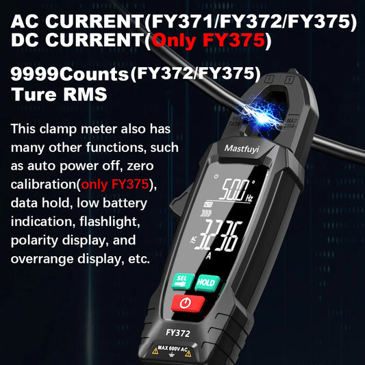 MASTFUYI AC-Stromzangenmessgerät, digital, 10.000 Zählungen, Multimeter, Amperemeter, Spannungsprüfer, Autoverstärker, Hz, Kapazität, NCV, Ohm-Werkzeug