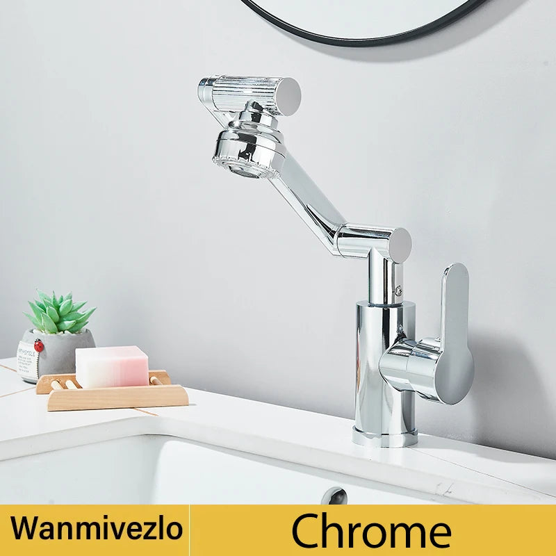 Basin Faucet 360° Rotate Bathroom Sink Mixer Cold Hot Tap Height Adjusted Multi Function Nozzle