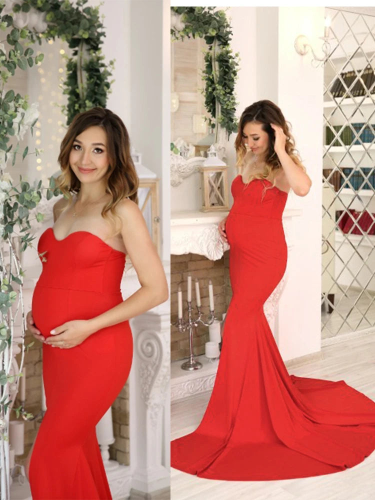 Sexy trägerloses langes schwarzes Maxikleid mit Vorderschlitz, nackte Schulter, rot, Damen-Abend-Sommer-Nachtkleid, Party, Umstandskleider