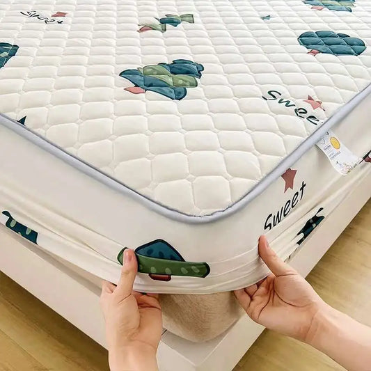 Quilted Mattress Cover 150x200cm - Thick Skin-Friendly Fitted Sheet, 매트리스커버 Breathable Bed Covers (Pillowcase Sold Separately).