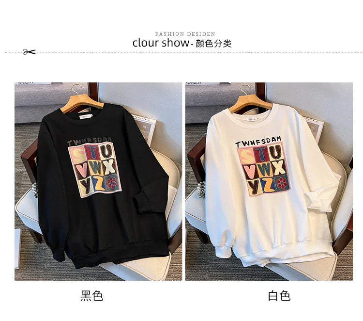 170 kg Plus Größe Damen Büste 170 Frühling Herbst Lose Langarm Druck Brief Pullover Sweatshirts 4XL 5XL 6XL 7XL 8XL 9XL