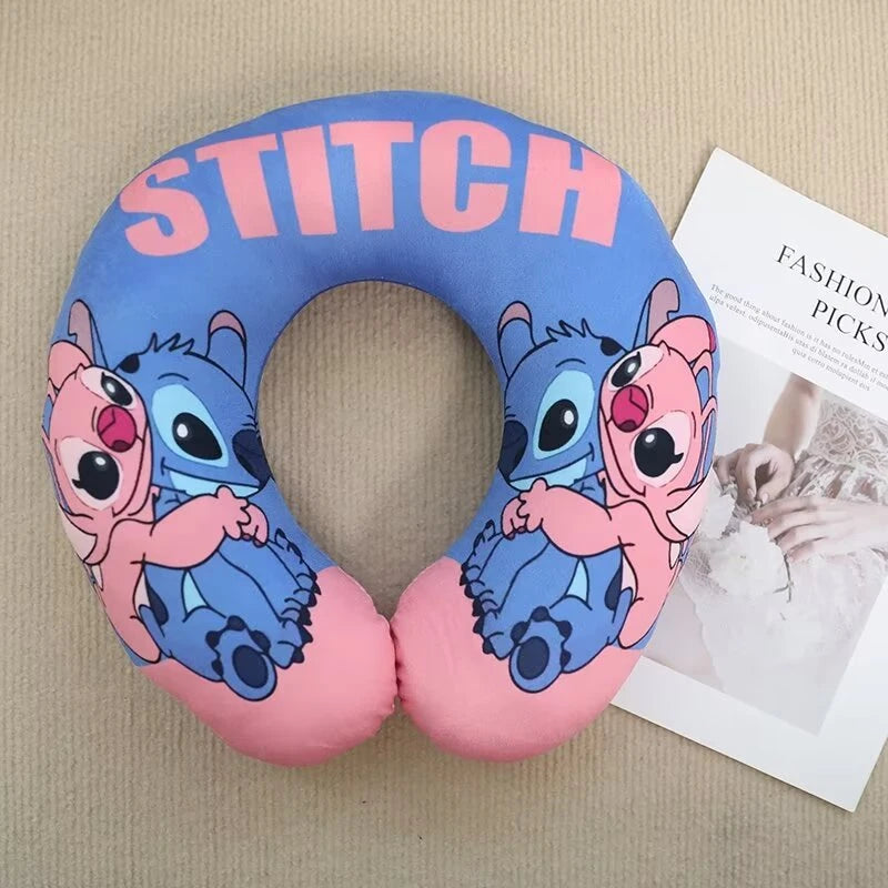 Lovely Lilo & Stitch U-shaped Neck Pillow Cute Stuffed Anime Stitch Angel Travel Pillow Cartoon Printed Nap Pillow Washable.