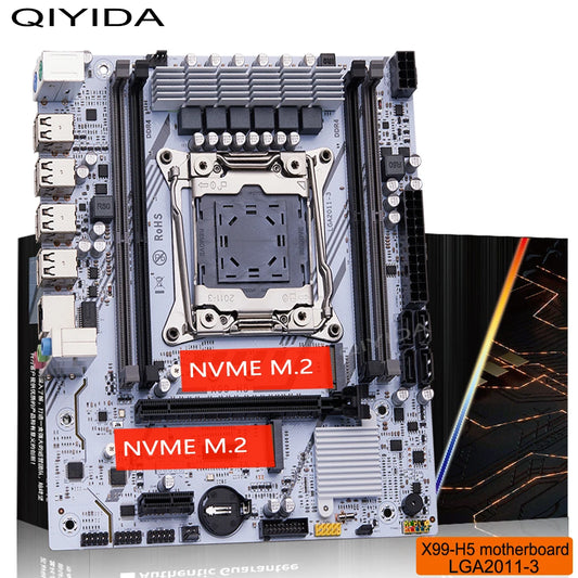 QIYIDA X99 Motherboard Set Kit Xeon LGA2011-3 E5 2680 V4 2x8gb=16GB DDR4 SATA PCI3.0 NVME M.2 X99H5 Gaming Computer.