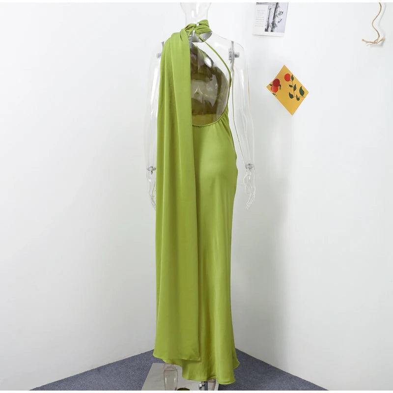Elegante Feste Band Frauen Halfter Kleid Off Schulter Ärmellose Backless Dünne Weibliche Maxi Kleider 2025, Sommer Neue Chic Dame Robe
