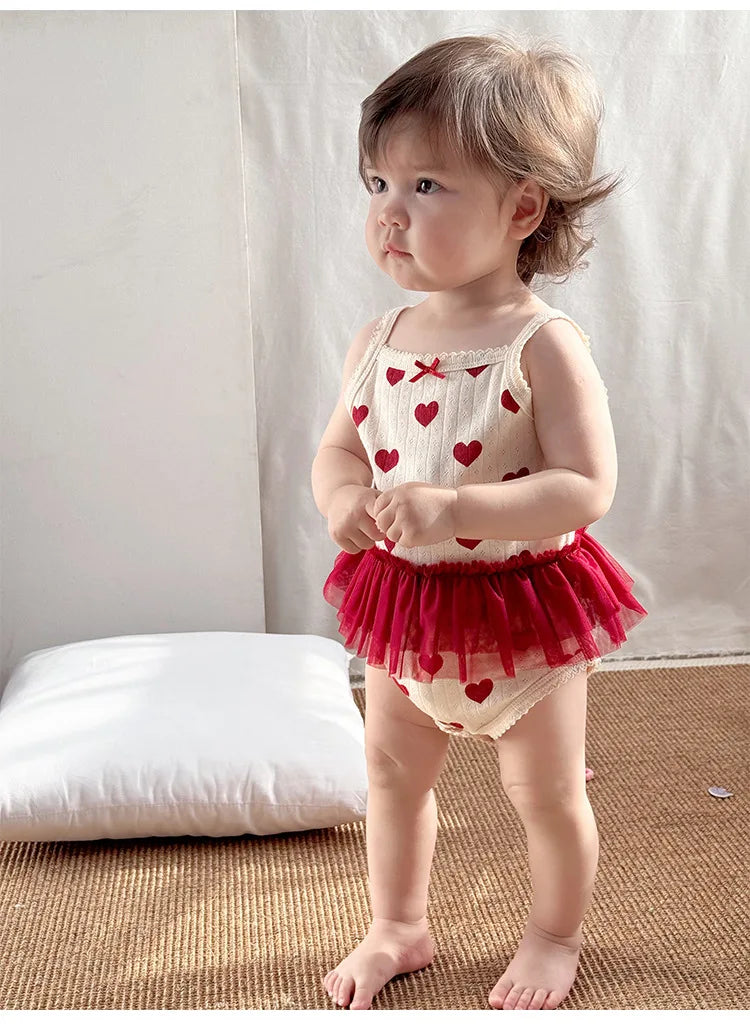 0-24M Baumwolle Baby Mädchen Strampler Herz Druck Nette Prinzessin Body Sommer Neugeborenen Kind Baby Kleidung Kurzarm outfit