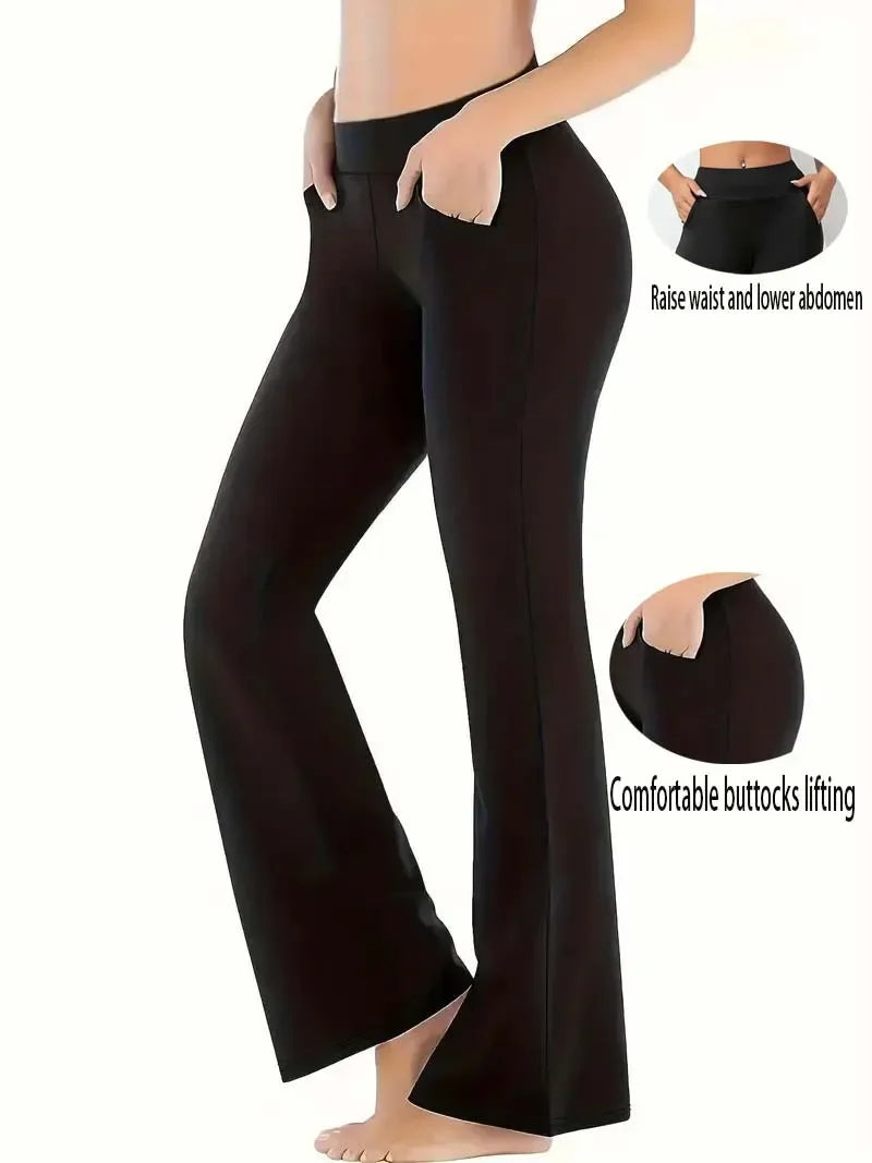 Hohe Taille Haifischform Bell-Bottom-Hose Damen Casual Micro Flared Hose Elastische Basisschicht Lange schwarze Leggings
