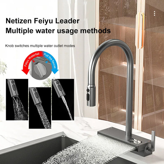 Black Stainless Steel Kitchen Sink Waterfall Sink dishwashing Basin Large Single Sink Household Sink Under The Counter Sink