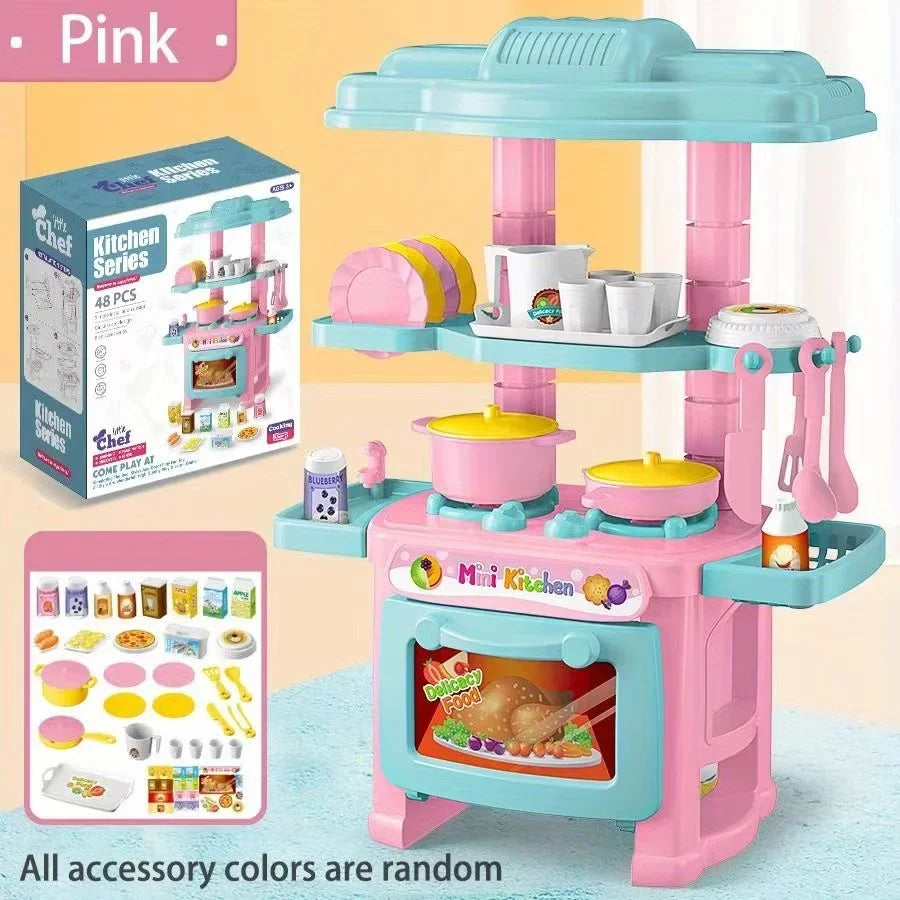 Mini Kitchen Counter Play Set DIY Simulated Cooking Food Tableware Play House Role Play Pretend Game Toy Gift Kid Boy Children.