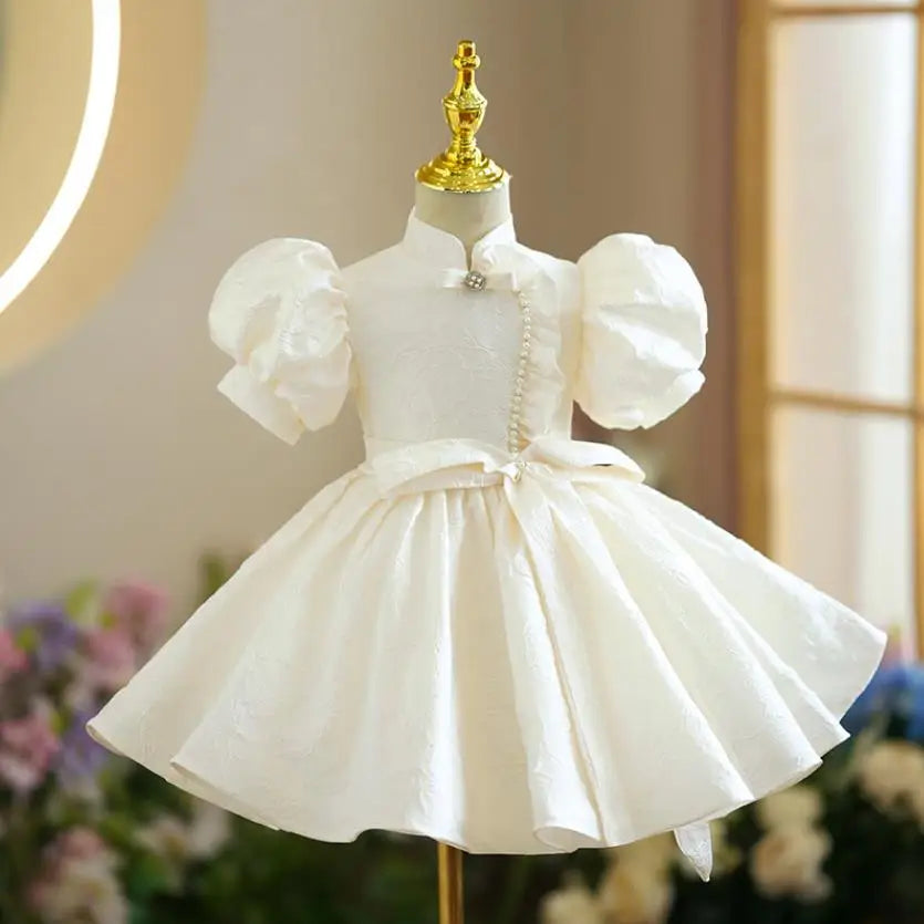 Sommer neue Kinder Prinzessin Ballkleid Kinder Bogen Puff Ärmel Design Hochzeit Geburtstag Taufe Party rote Kleider für eid a2051